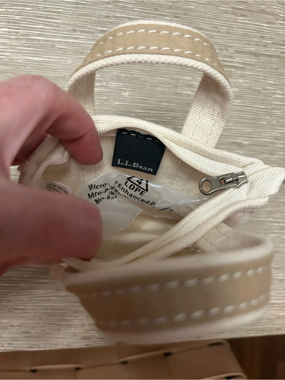 L.L.Bean Canvas Micro Boat and Tote Bag in Cream & Tan - Picture 5 of 7